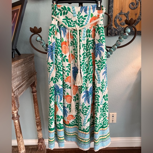 Tropical Print Linen Blend Maxi Skirt with Rope Belt - Picture 4 of 15